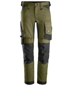 Snickers 6341 AllroundWork Stretch Trousers in Khaki Green/Black