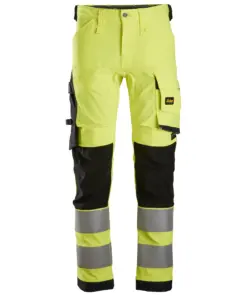 Snickers 6343 High-Vis Class 2 Stretch Trousers in High Visibility Yellow/Black