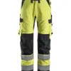 Snickers 6361 ProtecWork Work Trousers Equal Leg Pockets High-Vis Class 2 in High Visibility Yellow/Navy