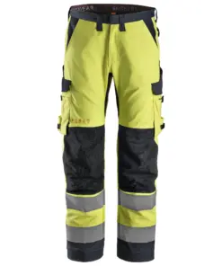 Snickers 6361 ProtecWork Work Trousers Equal Leg Pockets High-Vis Class 2 in High Visibility Yellow/Navy
