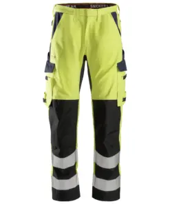 Snickers 6364 ProtecWork Trousers Reinforced High-Vis Class 2 in High Visibility Yellow/Navy