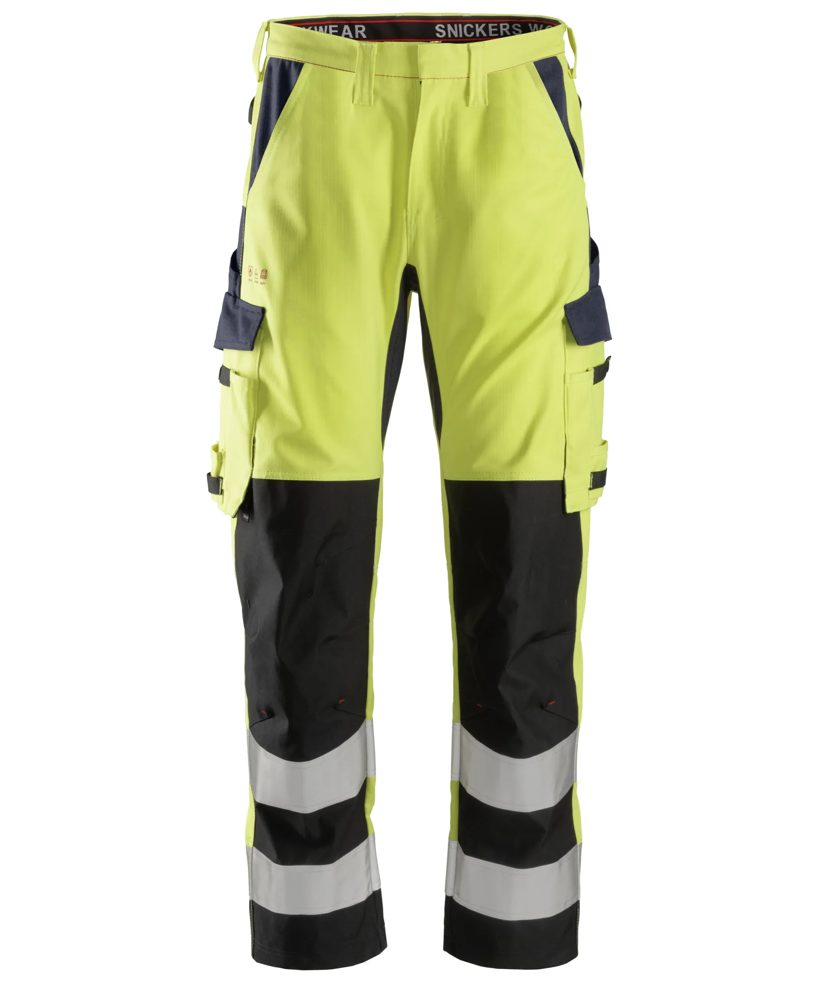 Snickers 6364 ProtecWork Trousers Reinforced High-Vis Class 2 in High Visibility Yellow/Navy