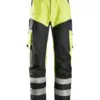 Snickers 6365 ProtecWork Trousers Reinforced High-Vis Class 1 in High Visibility Yellow/Navy