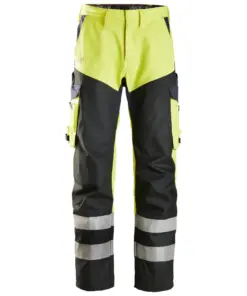 Snickers 6365 ProtecWork Trousers Reinforced High-Vis Class 1 in High Visibility Yellow/Navy