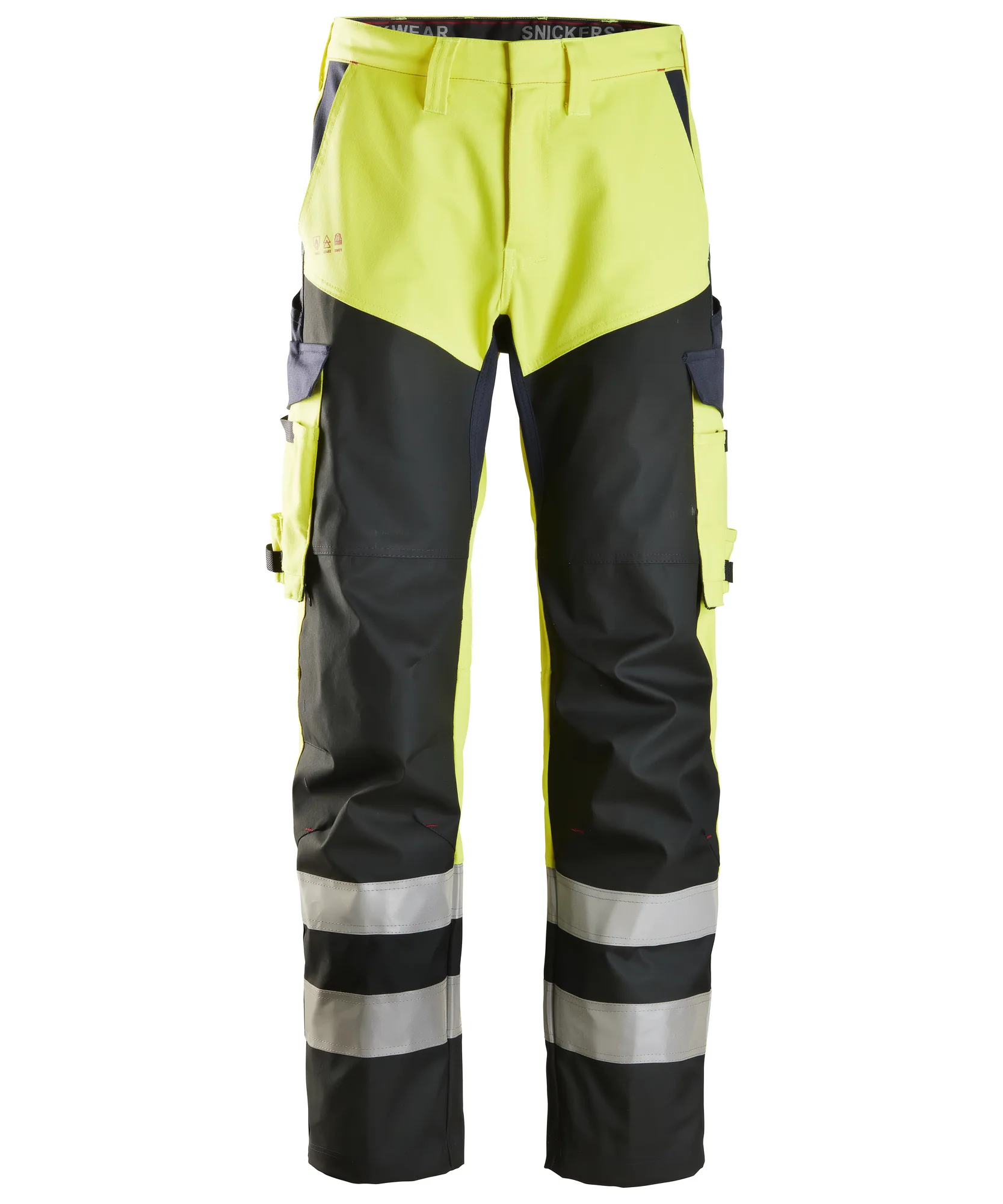 Snickers 6365 ProtecWork Trousers Reinforced High-Vis Class 1 in High Visibility Yellow/Navy