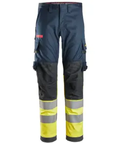 Snickers 6374 ProtecWork Stretch Work Trousers High-Vis Class 1 in Navy/High Visibility Yellow