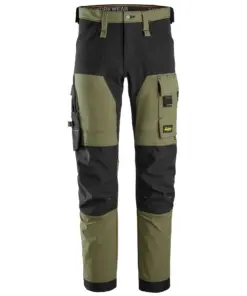 Snickers 6375 AllroundWork 4-way Stretch Trousers in Khaki Green/Black
