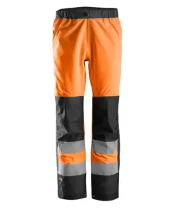 Snickers 6530 High-Vis Class 2 Waterproof Shell Trousers in High Visibility Orange/Black