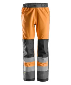 Snickers 6530 High-Vis Class 2 Waterproof Shell Trousers in High Visibility Orange/Steel Grey