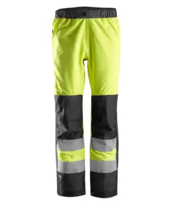 Snickers 6530 High-Vis Class 2 Waterproof Shell Trousers in High Visibility Yellow/Black