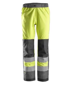 Snickers 6530 High-Vis Class 2 Waterproof Shell Trousers in High Visibility Yellow/Steel Grey