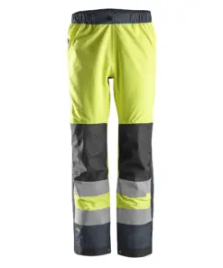 Snickers 6530 High-Vis Class 2 Waterproof Shell Trousers in High Visibility Yellow/Navy