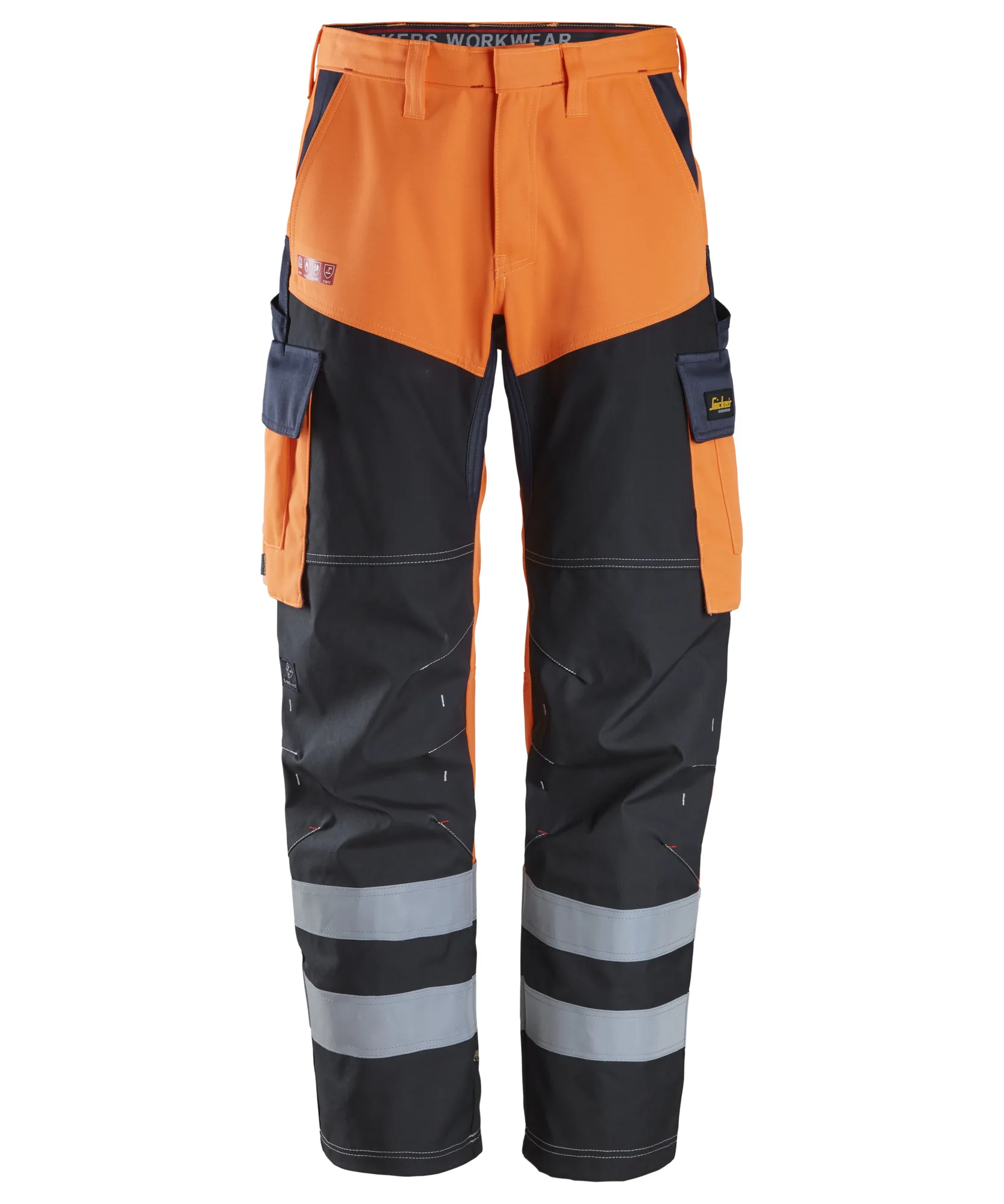 Snickers 6560 ProtecWork Trousers Reinforced High-Vis Class 1 in High Visibility Orange/Navy