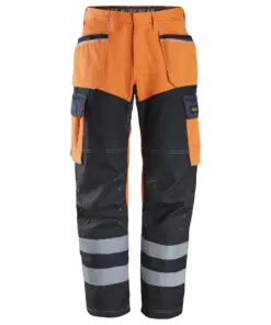 Snickers 6562 ProtecWork Trousers Reinforced Holster Pockets High-Vis Class 1 in High Visibility Orange/Navy