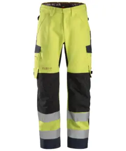 Snickers 6563 ProtecWork Waterproof Shell Trousers High-Vis Class 2 in High Visibility Yellow/Navy