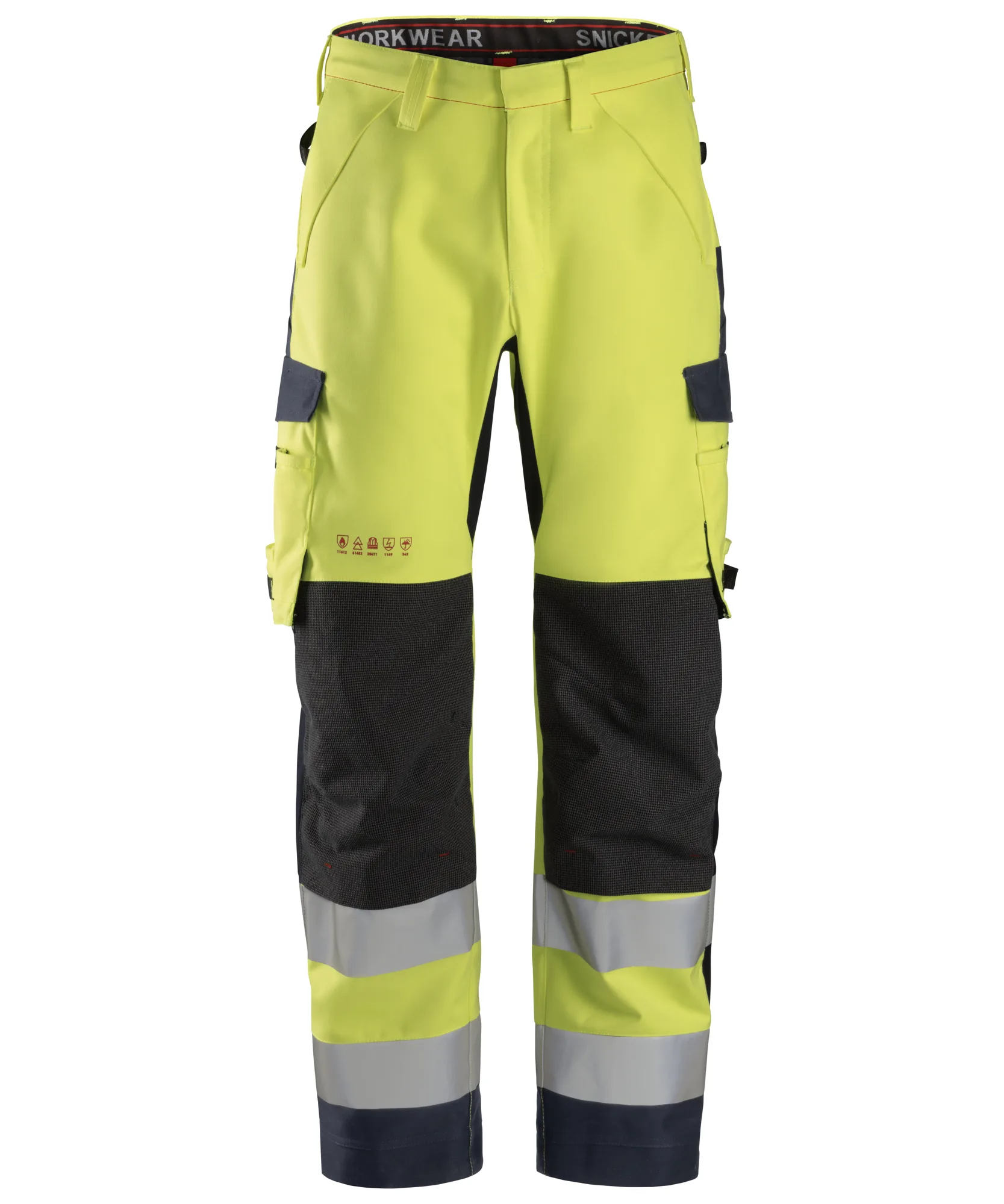 Snickers 6563 ProtecWork Waterproof Shell Trousers High-Vis Class 2 in High Visibility Yellow/Navy
