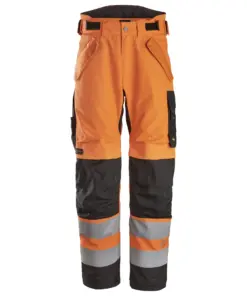 Snickers 6630 High-Vis Class 2 Waterproof 37.5® 2-Layer Light Padded Trousers in High Visibility Orange/Black