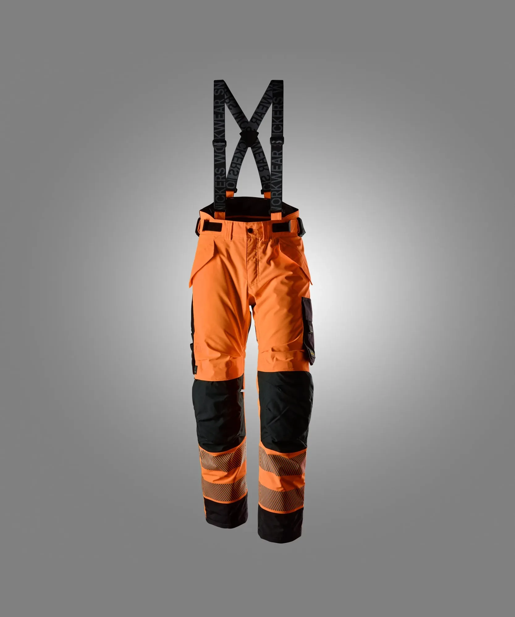 Snickers 6632 High-Vis Class 2 Insulated Stretch Trousers in High Visibility Orange/Black