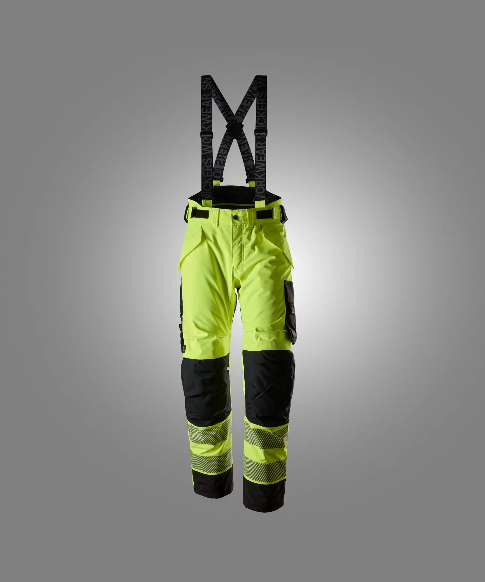 Snickers 6632 High-Vis Class 2 Insulated Stretch Trousers in High Visibility Yellow/Black