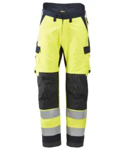 Snickers 6663 ProtecWork Insulated Trousers High-Vis Class 2 in High Visibility Yellow/Navy