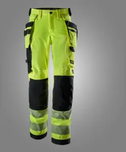 Snickers 6732 High-Vis Class 1/2 Stretch Women’s Trousers Detachable Holster Pockets in High Visibility Yellow/Black