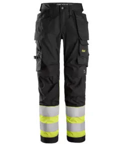 Snickers 6734 High-Vis Class 1 Women's Stretch Trouser Holster Pockets in Black/High Visibility Yellow