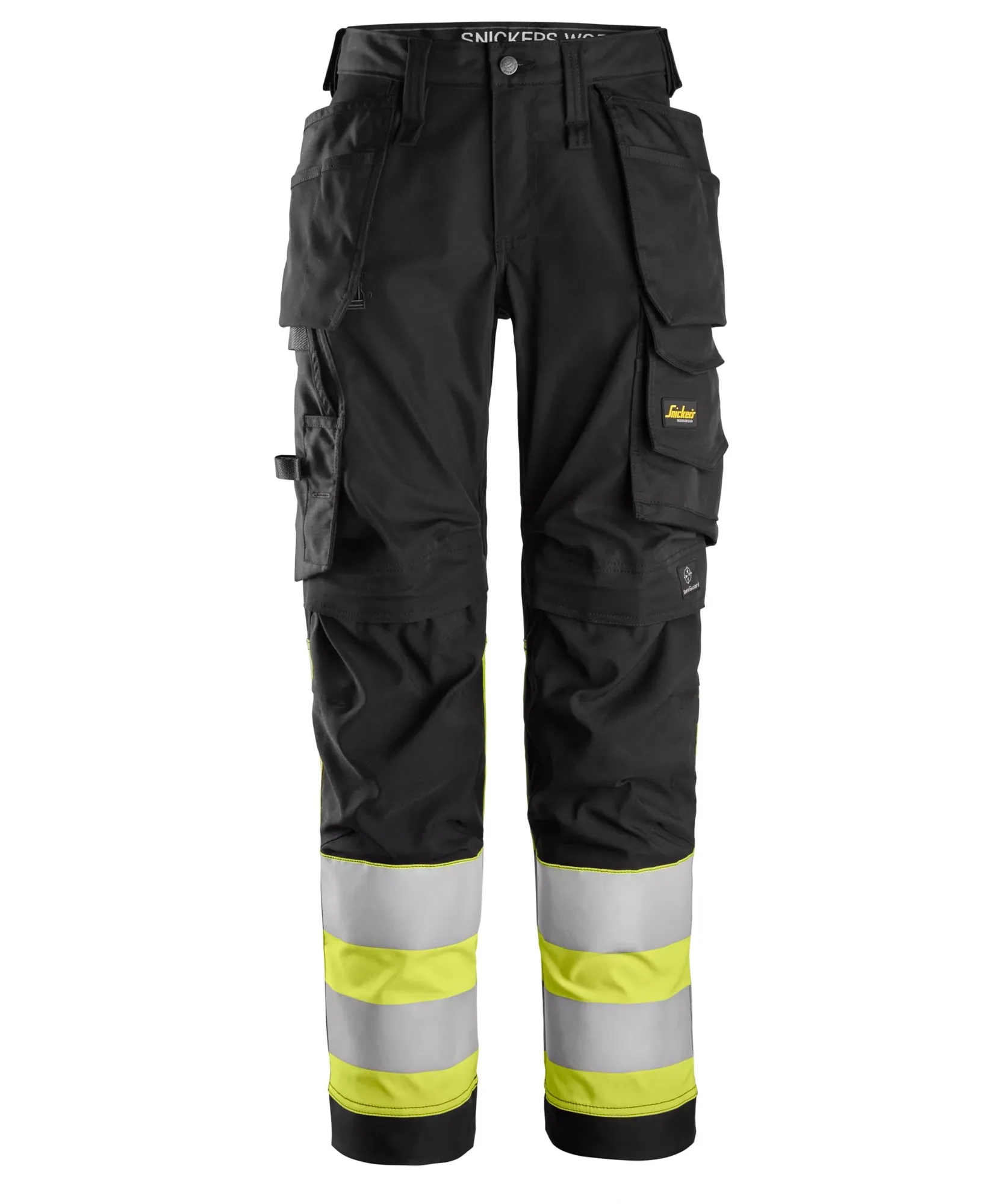 Snickers 6734 High-Vis Class 1 Women's Stretch Trouser Holster Pockets in Black/High Visibility Yellow