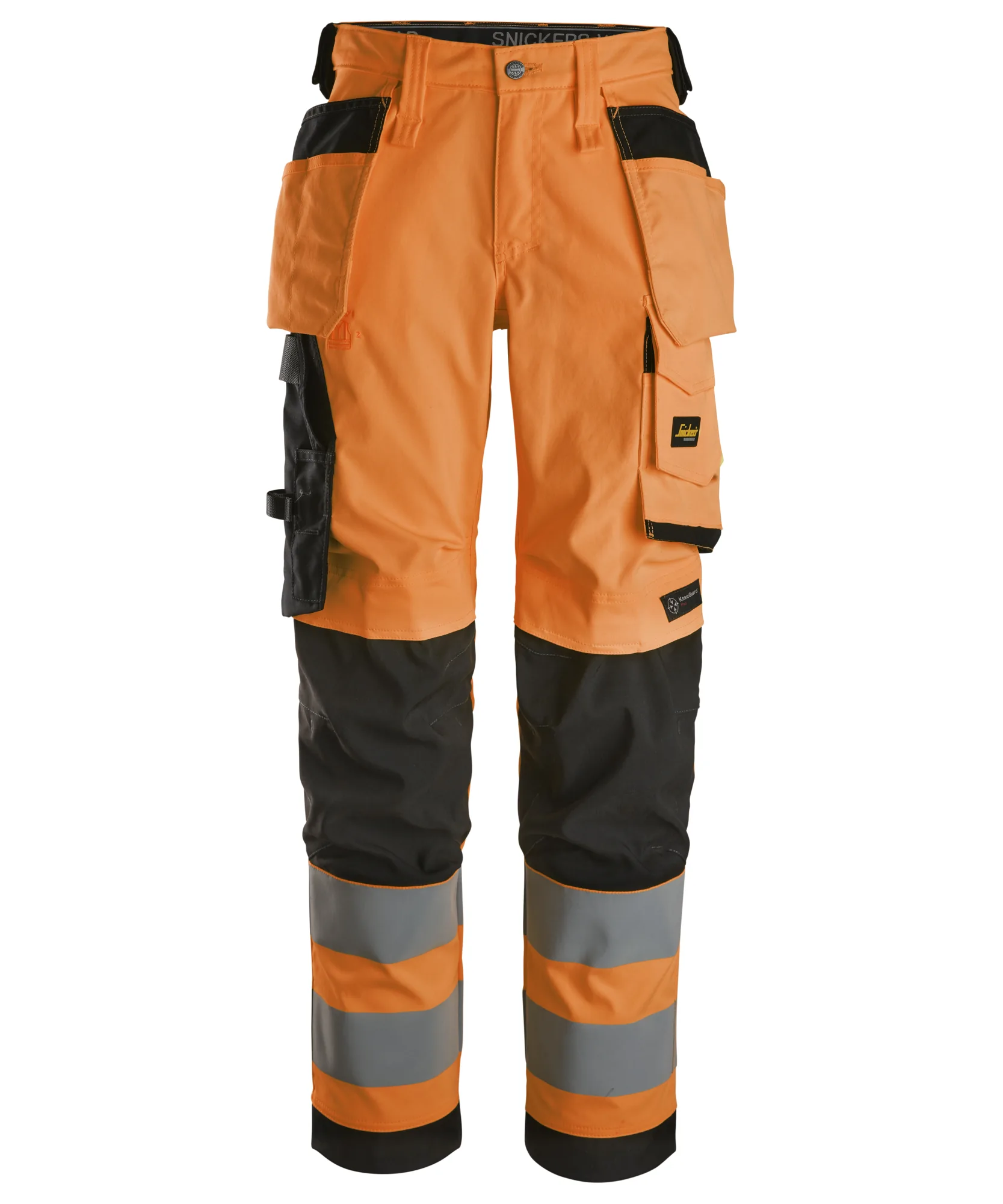 Snickers 6743 High-Vis Class 2 Women's Stretch Trousers Holster Pockets in High Visibility Orange/Black