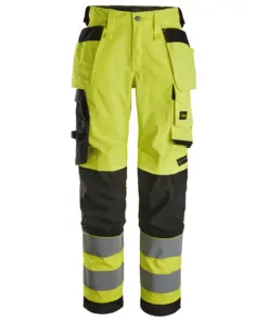 Snickers 6743 High-Vis Class 2 Women's Stretch Trousers Holster Pockets in High Visibility Yellow/Black
