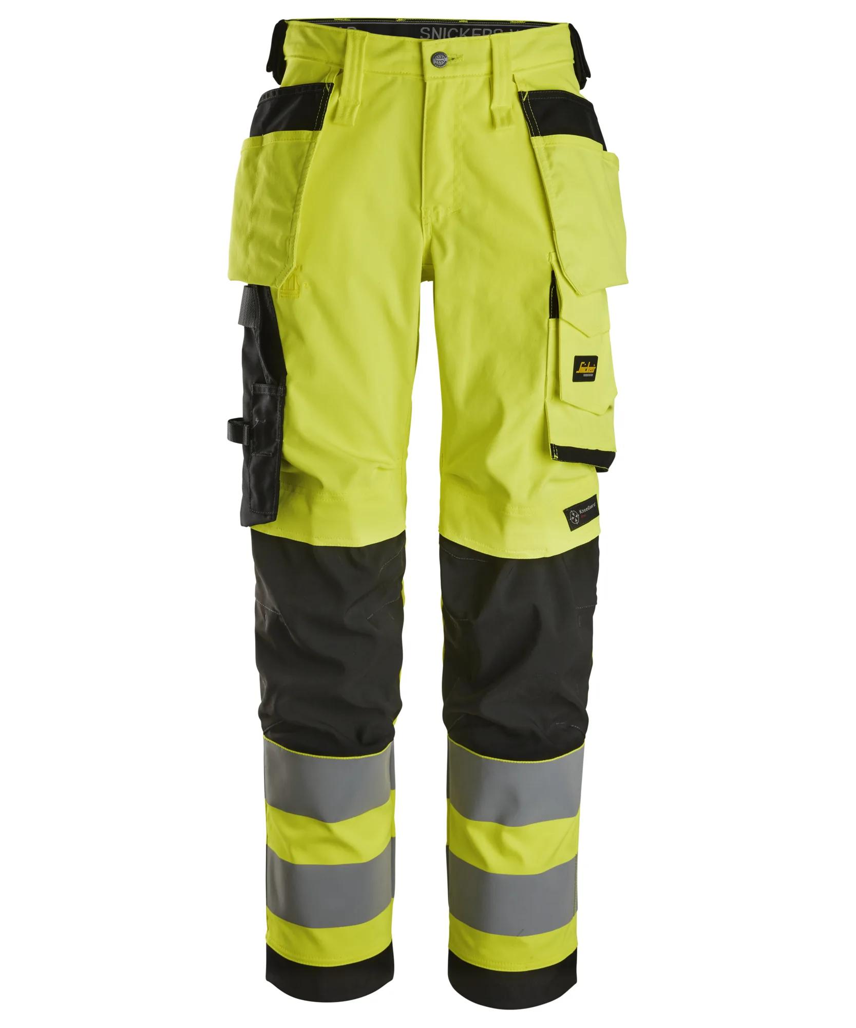 Snickers 6743 High-Vis Class 2 Women's Stretch Trousers Holster Pockets in High Visibility Yellow/Black