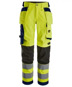 Snickers 6743 High-Vis Class 2 Women's Stretch Trousers Holster Pockets in High Visibility Yellow/Navy
