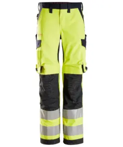 Snickers 6760 ProtecWork Women's Trouser High-Vis Class 2 in High Visibility Yellow/Navy