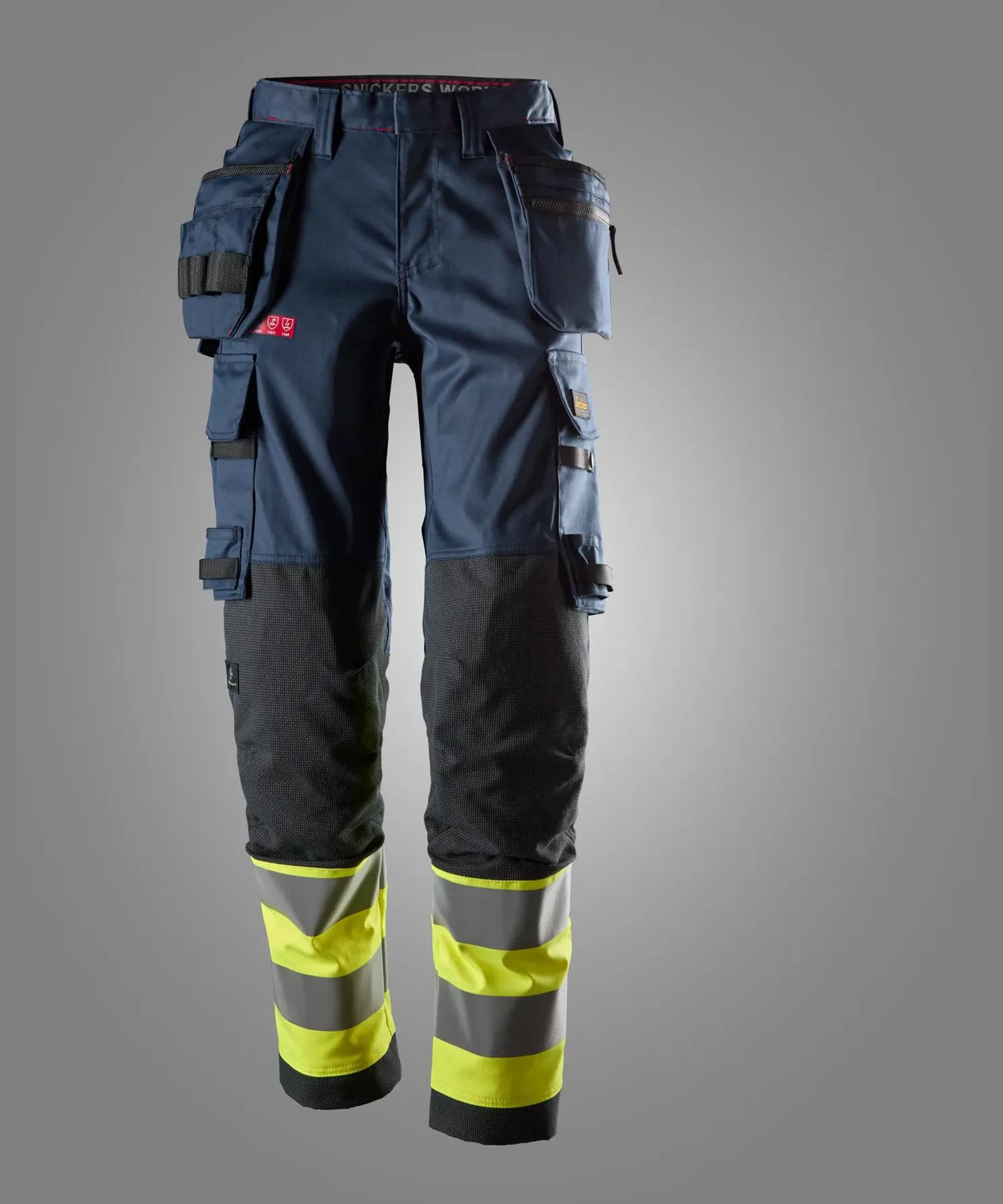 Snickers 6767 ProtecWork Women’s Stretch Trousers Holster Pockets High-Vis Class 1 in Navy/High Visibility Yellow