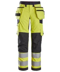 Snickers 6797 ProtecWork Women's Trousers Holster Pockets High-Vis Class 2 in High Visibility Yellow/Navy