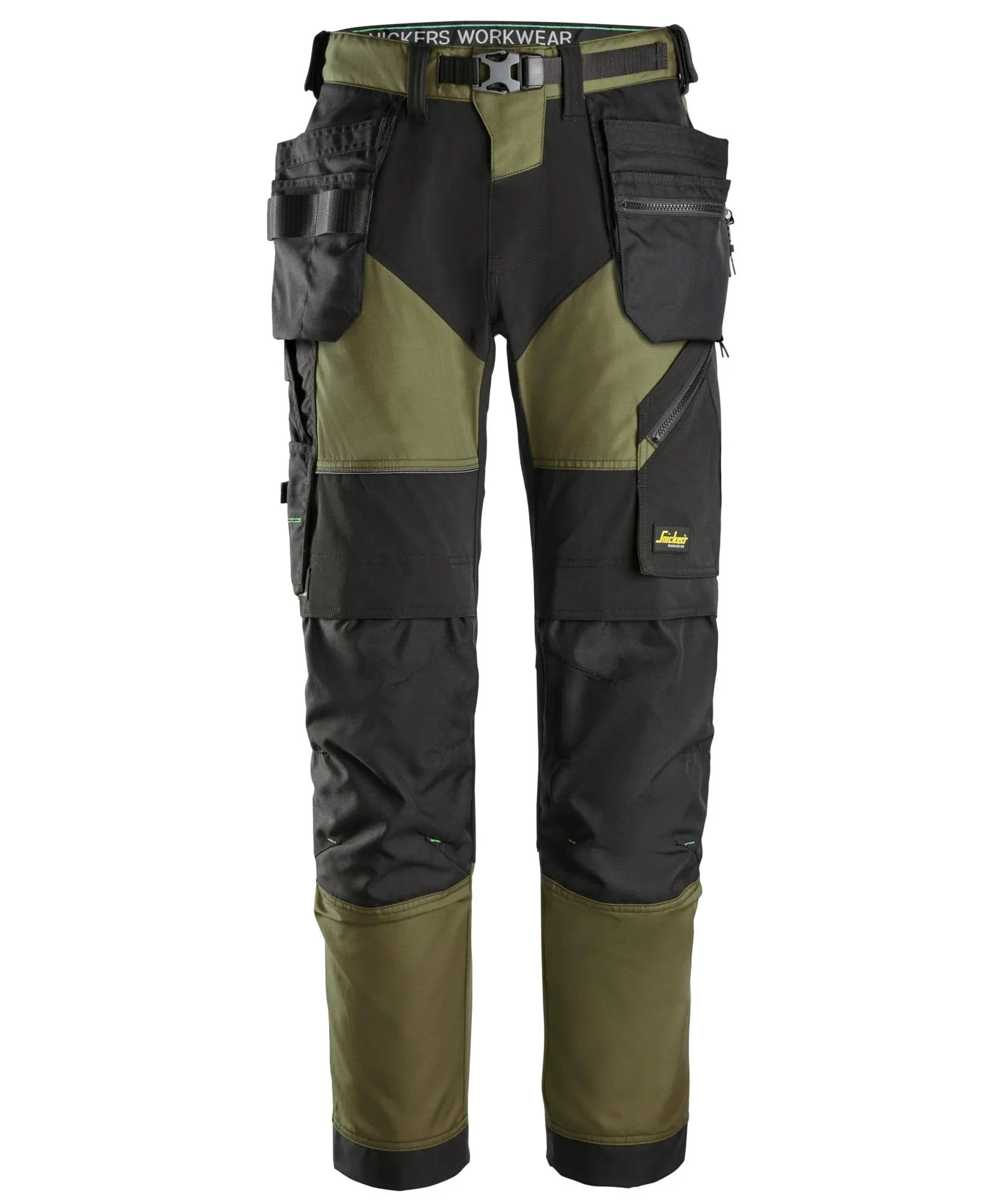 Snickers 6902 FlexiWork Work Trousers+ Holster Pockets in Khaki Green/Black