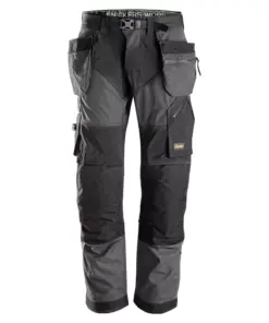 Snickers 6902 FlexiWork Work Trousers+ Holster Pockets in Steel Grey/Black