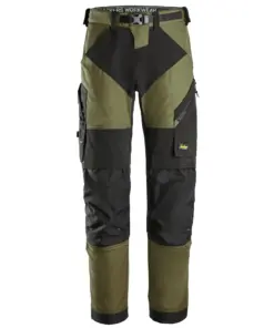 Snickers 6903 FlexiWork Work Trousers+ in Khaki Green/Black