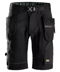Snickers 6904 FlexiWork Work Shorts+ Holster Pockets in Black/Black