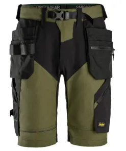 Snickers 6904 FlexiWork Work Shorts+ Holster Pockets in Khaki Green/Black