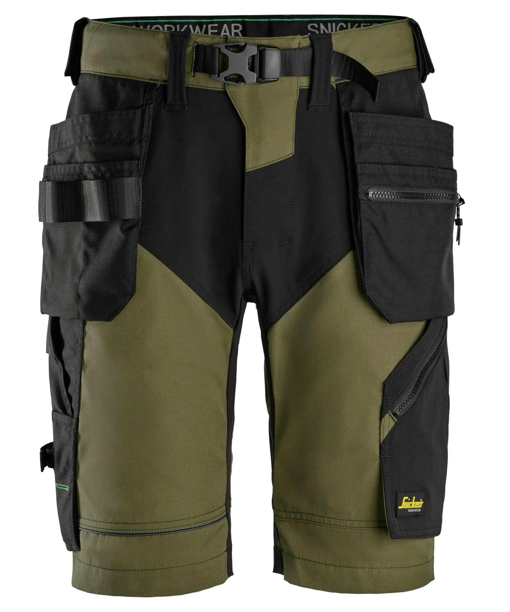 Snickers 6904 FlexiWork Work Shorts+ Holster Pockets in Khaki Green/Black