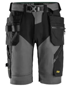 Snickers 6904 FlexiWork Work Shorts+ Holster Pockets in Steel Grey/Black