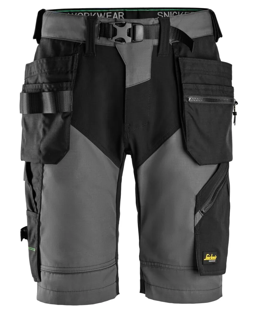 Snickers 6904 FlexiWork Work Shorts+ Holster Pockets in Steel Grey/Black