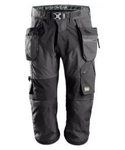 Snickers 6905 FlexiWork Work Pirate Trousers+ Holster Pockets in Steel Grey/Black