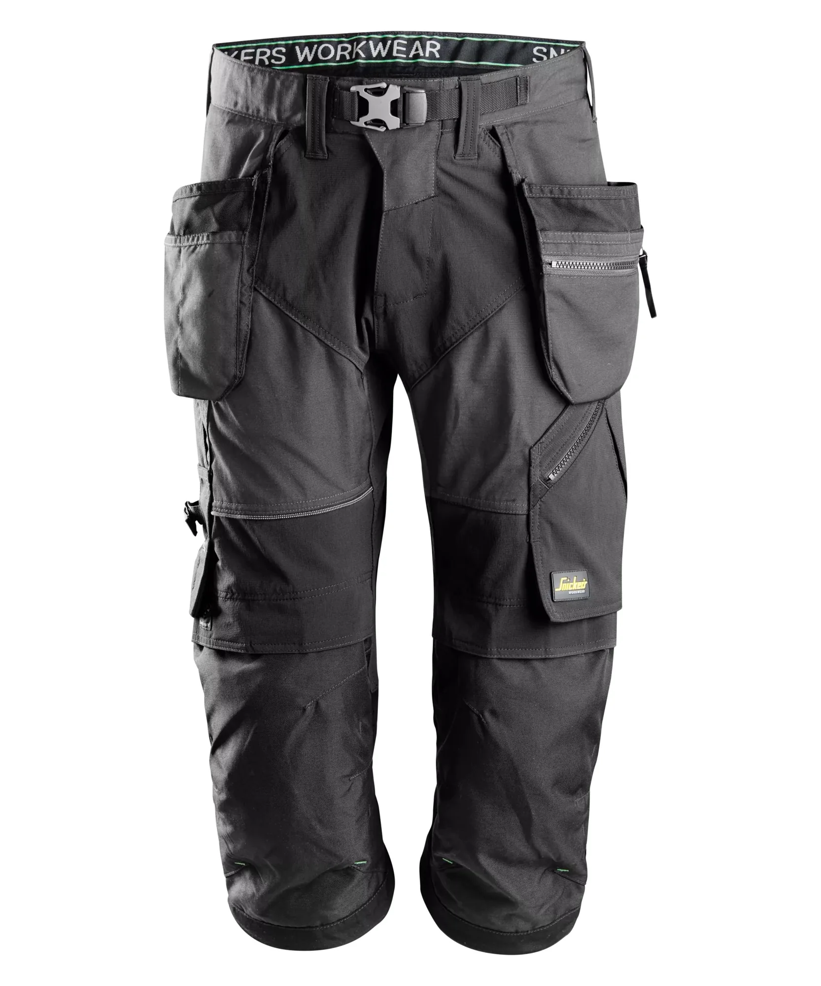 Snickers 6905 FlexiWork Work Pirate Trousers+ Holster Pockets in Steel Grey/Black