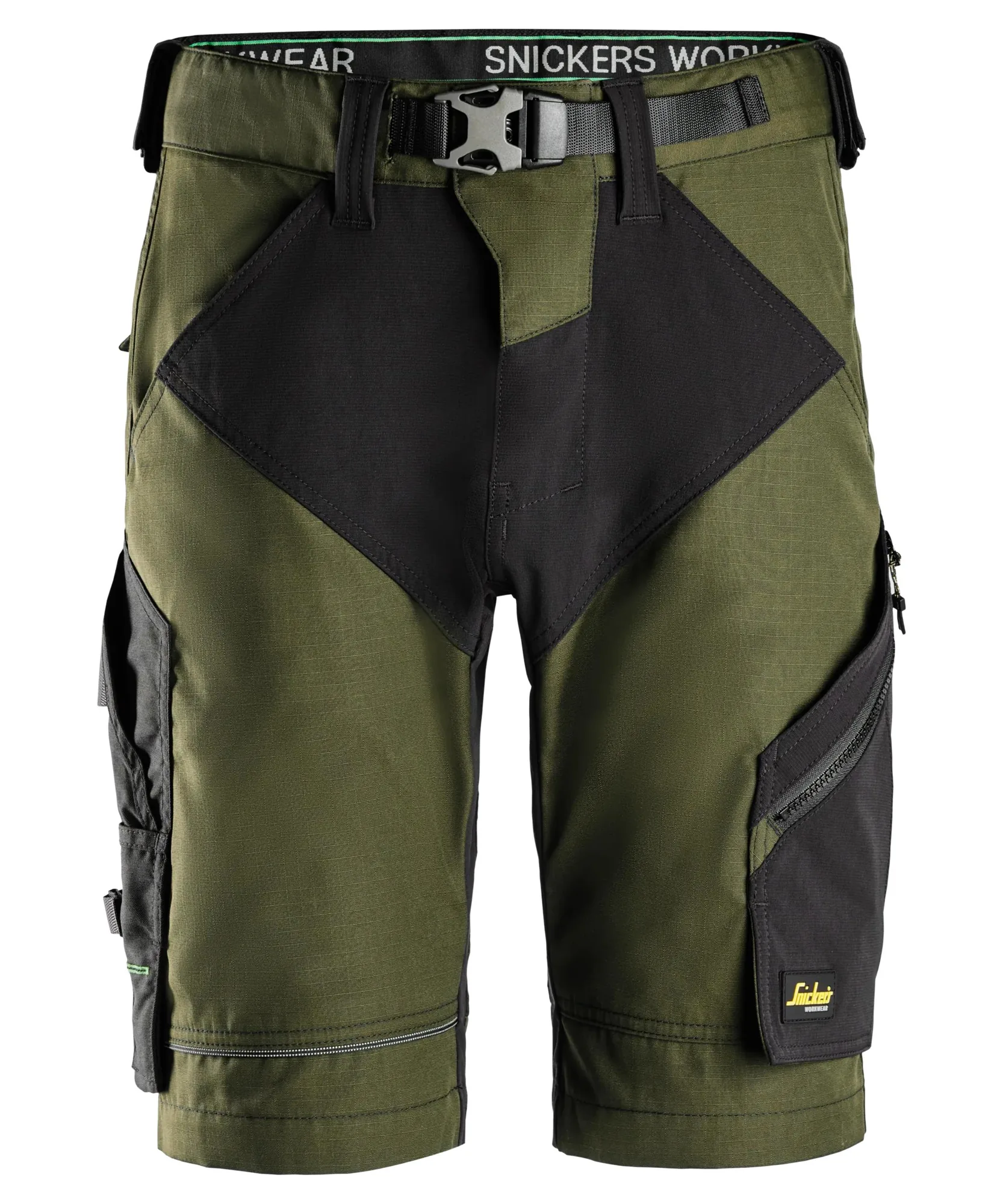 Snickers 6914 FlexiWork Work Shorts+ in Khaki Green/Black
