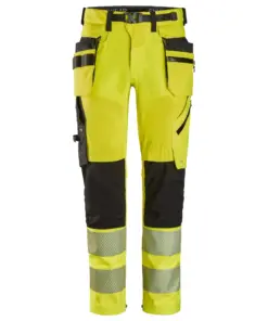 Snickers 6930 High-Vis Class 2 Trousers Detachable Holster Pockets in High Visibility Yellow/Black