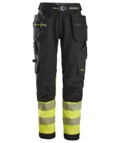 Snickers 6934 High-Vis Class 1 Stretch Work Trousers Holster Pockets in Black/High Visibility Yellow