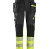 Snickers 6935 High-Vis Class 1 Trousers Detachable Holster Pockets in Black/High Visibility Yellow