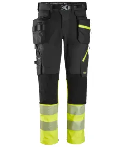 Snickers 6935 High-Vis Class 1 Trousers Detachable Holster Pockets in Black/High Visibility Yellow