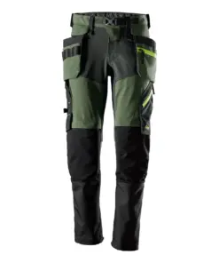 Snickers 6940 FlexiWork Softshell Stretch Trousers+ Holster Pockets in Khaki Green/Steel Grey